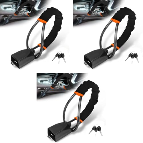 STHIRA® Heavy Duty Car Steering Wheel Lock with Anti-Theft Steel Chain Alloy Core Rubber Coating Keys for Sedans SUVs Trucks