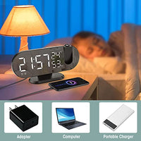 HASTHIP® Projection Alarm Clock, 8.2 inch LED Mirror Digital Alarm Clock with USB Port, 180° Rotable Projector, FM Radio, Temperature & Humidity Display, 12/24H, Dual Alarm, Snooze, 3 Dimmer (Black)