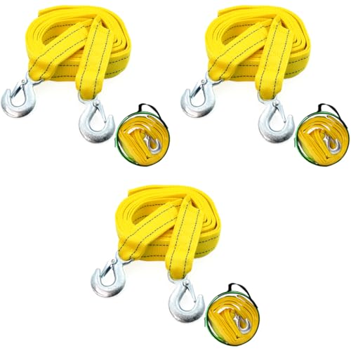 STHIRA® 13ft 5-Tons Car Towing Rope Heavy Duty with Quick Release Snap Hook Max 10,000-Pound Capacity Strap Durable Polyester Belt for SUV Truck Trailer 3PCS