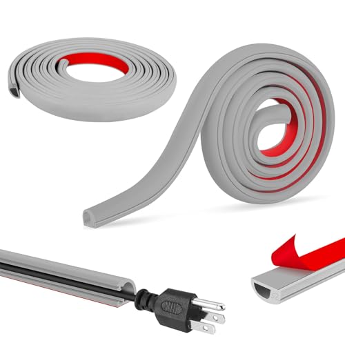 Serplex® PVC Cord Cover Self Adhesive Floor Cord Hider Wall Wire Holder Hider Cuttable Soft PVC Floor Cord Hider Side Open Flexible Wire Cover Reuseable Cord Cover, 2X 6.6ft