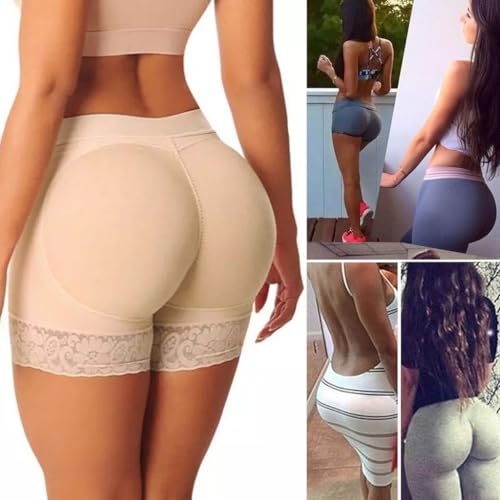 ZIBUYU® Womens Hip Padded Underwear Butt Lifter Panty Invisible Body Shaping Butt Lifting High Waist Hip Pad Enhancer Shorts Large Beige X 3