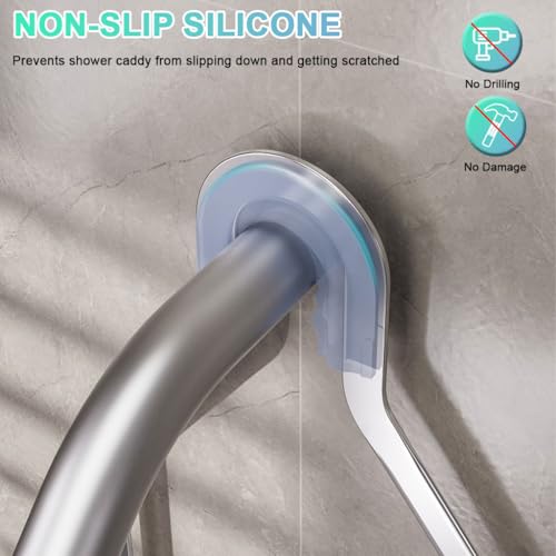 Supvox® Wall Shower Caddy for Bathroom 2 Tier No-Drill Adhesive Mount Organizer Quick-Dry Mounted Shelves with Hook Soap Rack Rustproof Corner Storage 2PCS