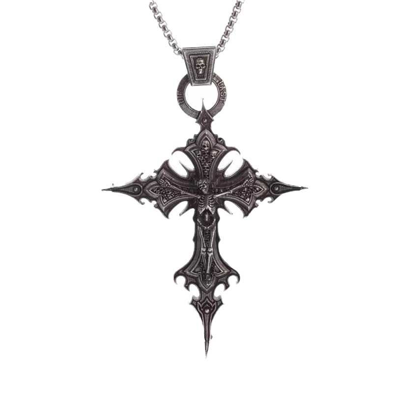 SANNIDHI® Vintage Gothic Cross Skull Pendant Necklace for Women Punk Halloween Goth Jewelry Gift for Men