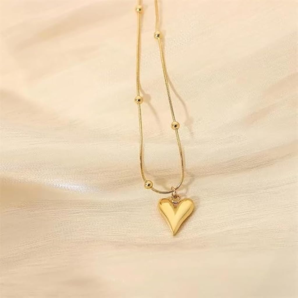 ZIBUYU® Ladies Small Gold Heart Necklace - 18K Gold Plated Heart Pendant Necklace