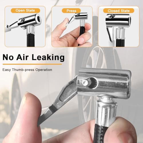 STHIRA® Car Tire Air Pump Extension Hose 19.6'',Coated Rubber Hose,Quick Connect Iator with Valve Adapter for Portable Air Compressor