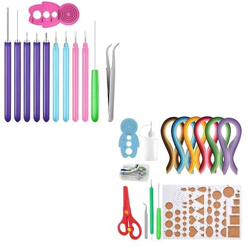 HASTHIP® Quilling Tools Kit with 12pcs Assorted Slotted Needle Pens, 30 Colors Paper Strips, Template Board & Curling Set for DIY Paper Quilting, Cardmaking, Journaling, Scrapbooking Crafts