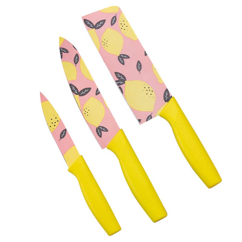 ZIBUYU® Kitchen Cutters, Set of 3Pcs Stainless Steel Kitchen Cutters Chef Cutter Fruit Cutter Utility Cutter Anti-Slip Fashion Printed Home Gift Kitchen Cutter Gift