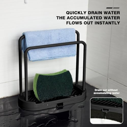 HASTHIP® Kitchen Dish Cloth Rack Countertop Dual Row Dry Hand Towel Holder Sink Organizer Sponge Drain with Removable Drip Tray 2PCS
