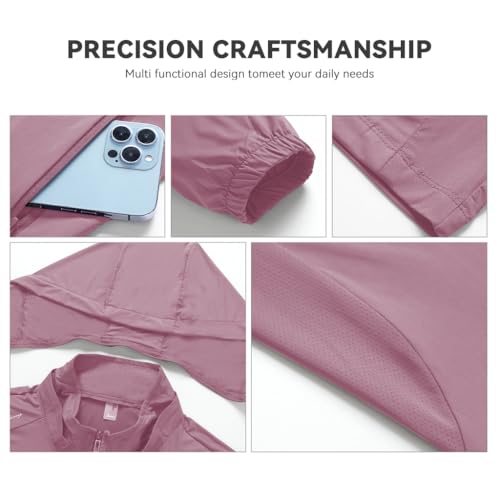 Venzina® UPF 50+ Sun Jacket for Women Long Sleeve Zip-up Sun Jacket with Zip Pocket, Removable Hat, Quick Dry Loose-fit UV Protection Clothing for Driving, Riding, Hiking, Pink, XXL