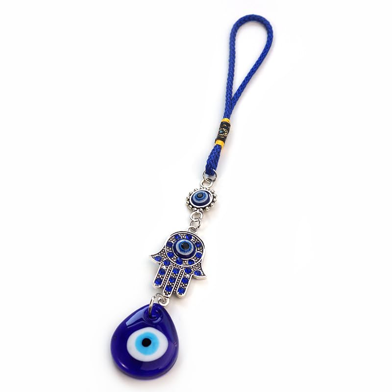 HASTHIP® Evil Eye with Hamsa Hand Protection Car Hanging Ornament Evil Blue Eye Charms for Rear View Mirror Beaded Decor Car Accessories Pendent for Window Door Frame Balcony