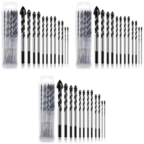 Serplex® 36PCS Drill Bits Set 6 Sizes 3.14-4.72inch Masonry Concrete Professional Carbide Tip for Glass Tile Brick Cement Plastic Wood