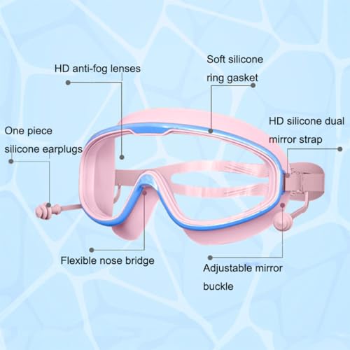 Proberos® Swimming Goggles Combo for Kids, Leakproof Big Frame, Anti-Fog, UV Protection, with Ear Plugs & Case, Boys Girls Age 2-16, Ideal for Swimming Classes, Pool Fun, Travel, Sports