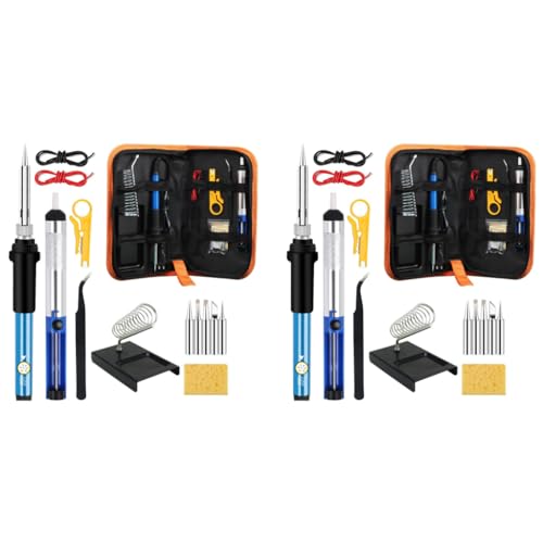 HASTHIP® Soldering Iron Kit 60 Watt Original Adjustable Temperature Welding Tool with Gun 10PCS Tips Desoldering Pump Stand Tweezers