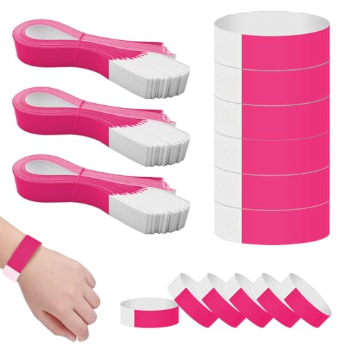 HASTHIP® 300pcs Paper Wristbands Wrist Bands Color Strips Anti-tear Wrist Bands 25cm Self Adhesive Color Wrist Loop Strip Wrist Bands for Club, Party, Events  (Rose Red)