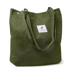 PALAY® Tote Bag Corduroy Solid Color Hand Bag for Women Shoulder Bag for Shopping, Commuting, Shopping Bag, Large Grocery Bag, Dark Green