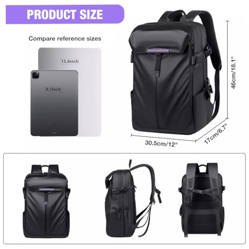 GUSTAVE® Laptop Backpack for Men Fashion PU Leather Backpack Shoulder Backpack for 15.6-Inch Laptop Waterproof Travel Backpack Business Backpack Schoolbag