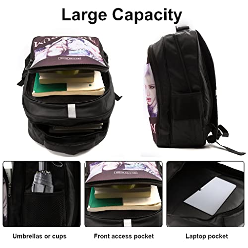 PALAY® Blackpink Bag for Girls, Blackpink Kpop Theme Prints School Backpack, Blackpink Laptop Backpack, Large Capacity College School Bag for Boys Girls, Blackpink Fans Gift (Black)