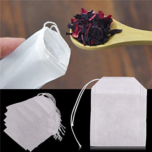 HASTHIP Disposable Tea Filter Bags for Loose Leaf Tea featuring Drawstring Design and 100 Pcs | Non Woven Fabric 2.16 x 2.75 in