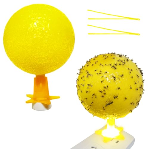 HASTHIP® 2Pcs USB Fly Trap Balls 3.15 inches Yellow Sticky Fly Trap Ball with LED Attractant Fly Trap Light for Flies, Fruit Flies, Bugs, Pests, Plug and Go Fly Trap for Living Room, Kitchen