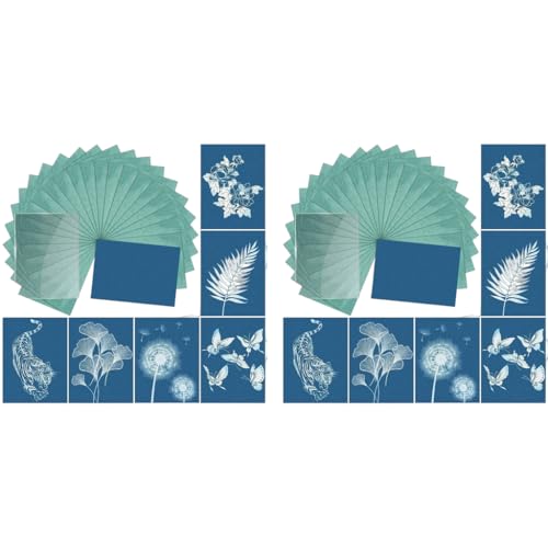 HASTHIP® 24 Sheets Sun Sensitive Watercolor Paper A5 Cyanotype Papers with Acrylic Panel High Sensitive Solar Activated Nature Printing Paper for Kids Adults Crafts DIY Project 48 PCS