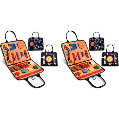 SNOWIE SOFT® Solar System Busy Board for Toddlers 1-3 Montessori Binder Book with Planet Knowledge Learning Develop Basic Life Skill Travel Toy Road Trip Plane Car 2PCS