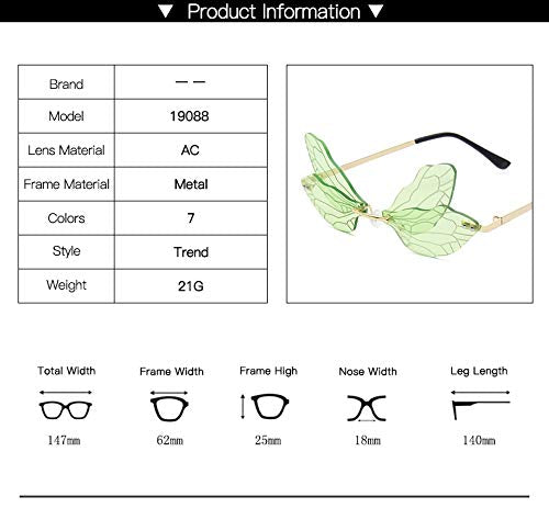 PALAY Frameless Dragonfly Wing Sunglasses with Transparent Ocean Lens for Women and Men | Pink Yellow and Blue Purple