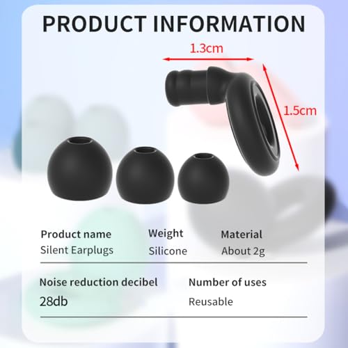 ZIBUYU® Noise Cancelling Ear Plugs for Sleeping Soft Silicone Reusable with Storage Case Black Set Includes Extra Tips 3PCS