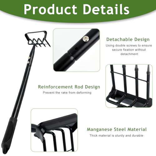 HASTHIP Gardening Weeder and Hoe Tool 19.6 inches Long Handle Weeder Tool 4-Claw Manual Weeder Manganese Steel Multipurpose Weeder Gardening Weeder Hoe Tool