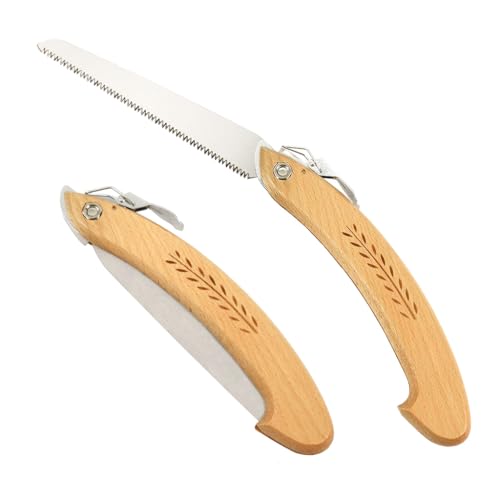 HASTHIP® Folding Pruning Saw with Wooden Beech Handle Carbon Steel Hand Saw Portable Gardening Saw with Safety Lock Outdoor Folding Camping Saw