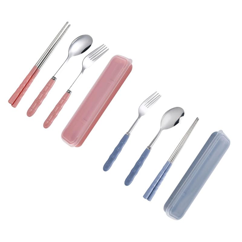 ZIBUYU® Portable Flatwares with Carry Case Set of 3Pcs Chopsticks, Spoon & Fork Combo Food Grade Stainless Steel Cutlery Set Lunch Bag Cutlery Fashion Pink Cutlery for Camping, School, Travel, Office