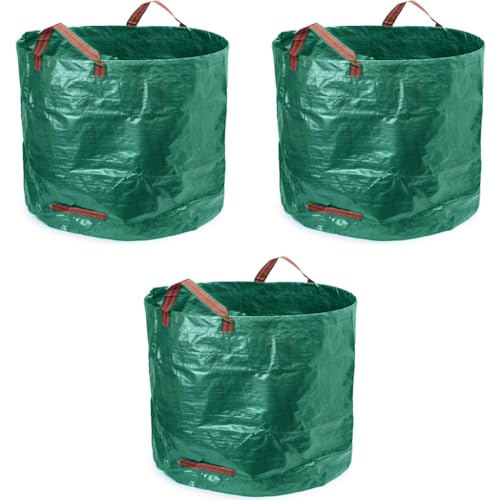 HASTHIP® Heavy Duty Garden Waste Bag 300L Reusable Leaf Yard Trash Container 80 Gallon PP Debris with Reinforced Handles for Lawn Tool Storage Organic Collection 3PCS