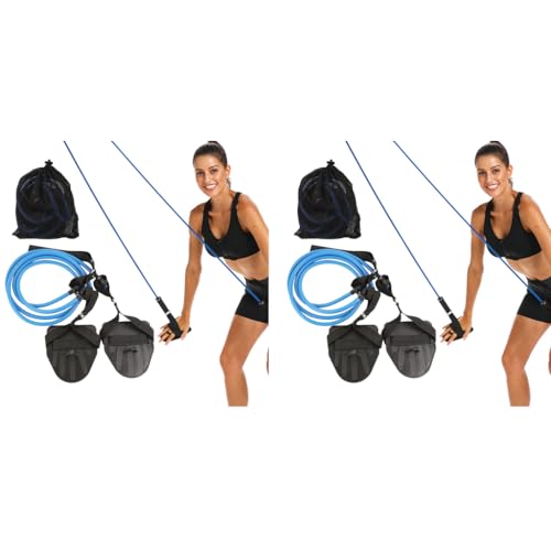 Proberos® Swimming Arm Strength Trainer with Paddles Workout Bungee Cords for Adults Teens Tempo Freestyle Dryland Resistance Bands with Storage Bag 40lbs Blue 2PCS