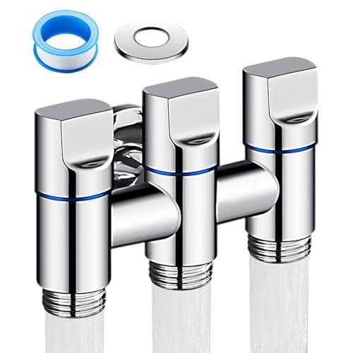 HASTHIP® Stainless Steel 4 in 1 Faucet Tap, 3-Way Angle Valve with Independent Controls, Universal 1/2