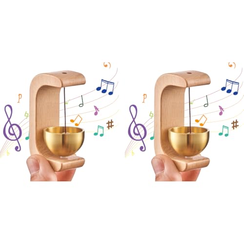 HASTHIP® Beech Wooden Door Chime with Brass Bell Dopamine Door Bell for Home Self-Adhesive Magnetic Doorbell Serene Acoustic for Home & Shop Shopkeepers Chime Ideal Housewarming Gift X2