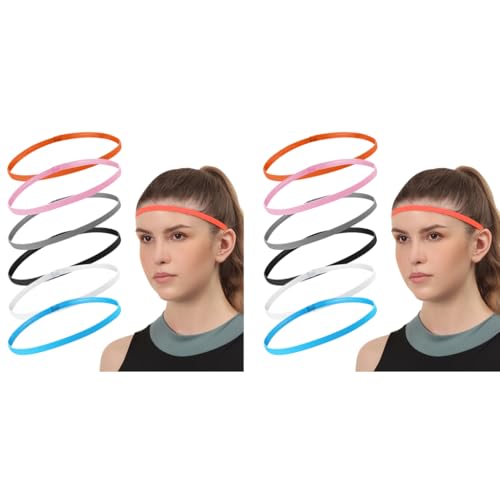 Proberos® 12PCS Sports Headbands Stretchy Fashion 6-Color Sweat for Men Women Silicone Liner Anti-Slip Sport for Yoga Running Workout