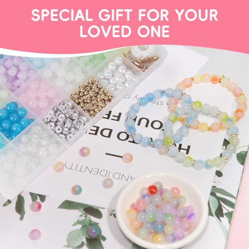 SANNIDHI® 2010PCS 8mm Bracelet Beads for Making, Cracked Crystal Glass Kit for Kids Activity, 24-Grid Color Round Jewellery DIY with Charms Spacer
