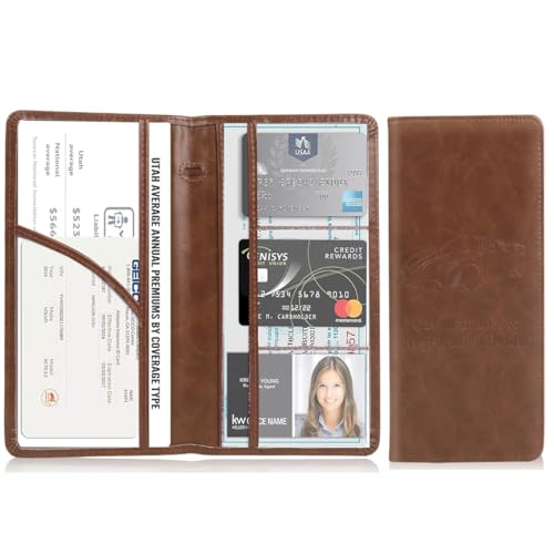 STHIRA® 2 Pack Car Document Holder Bifold Pu Leather Car Documents Organizer with 6 Transparent Pouches Secure Vehicle Registration, Insurance, License & Card Storage All-In-One Wallet Alternative