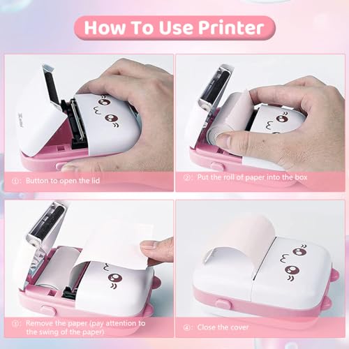 Zeitel® Mini Bluetooth Thermal Portable Label Inkfree for Android and iOS System Black on White with 10 Roll Print Paper Stickers Pink 2 PCS