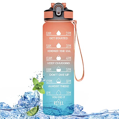 Proberos® Water Bottles for Kids 1 Litre BPA Free Motivational Water Bottle with Straw Reminder Gym Bottles for Men with Time Marker Leak Proof Lid for Workout Use Hiking, Keep You Stay Hydrated