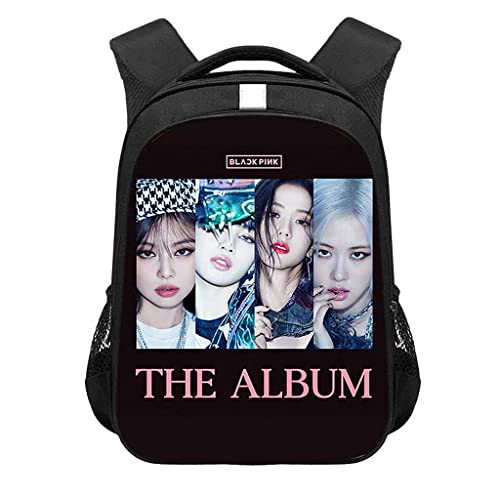 PALAY® Blackpink Bag for Girls, Blackpink Kpop Theme Prints School Backpack, Blackpink Laptop Backpack, Large Capacity College School Bag for Boys Girls, Blackpink Fans Gift (Black)