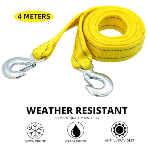 STHIRA® 13ft 5-Tons Car Towing Rope Heavy Duty with Quick Release Snap Hook Max 10,000-Pound Capacity Strap Durable Polyester Belt for SUV Truck Trailer 3PCS
