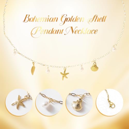 SANNIDHI® Necklace for Women Gold Seashell Starfish Pendant Pearl Summer Beach Jewelry Accessory 3PCS