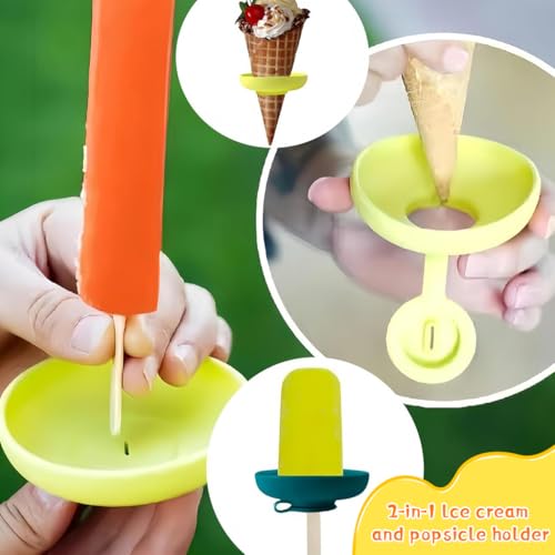 HASTHIP® Silicone Popsicle Drip Catcher 2 in 1 Ice Cream Cone Guard for Waffle Reusable Food Grade Holder Tray for Popsicle Pack of 4 3PCS