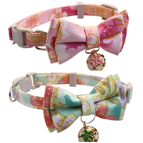 Qpets® Bow Bell Pendant Collar (Pink Floral)