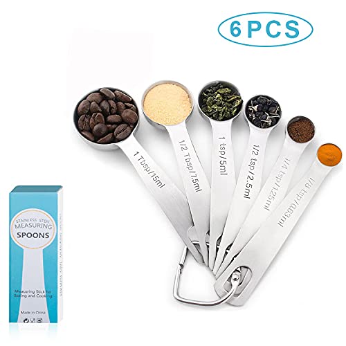 Supvox Eastern Eagle Stainless Steel Measuring Spoons Set of 6 Piece:1/8 tsp,1/4 tsp,1/2 tsp,1tsp,1/2 tbsp & 1 tbsp Dry and Liquid Ingredients, Kitchen Measuring Tools Set,for Dry or Liquid,Fits in Spice Jar