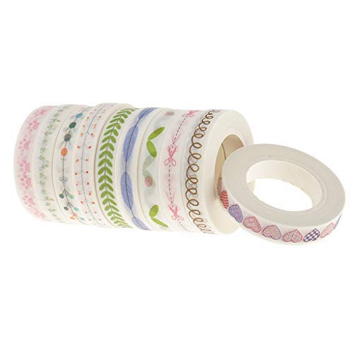 ELEPHANTBOAT  Segolike 10 Pieces Flower Washi Tape Masking Tape Adhesive Decorative Tape Sticker for Scrapbooking