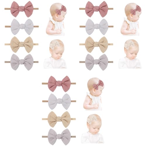 PALAY® 12PCS Bow Headband For Baby Girl Elastic Hair Bands Babies Soft Cute Newborn Infant Toddler Shower Gift Multicolor