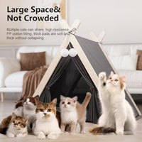 Qpets® Warm Cat House Cat Bed, Closed Pet Cat Dog Bed House Delivery Room, Luxury Cotton Pet Teepee Tent with Thick Cushion & Pine Wood Poles Indoor/Outdoor Pet Box