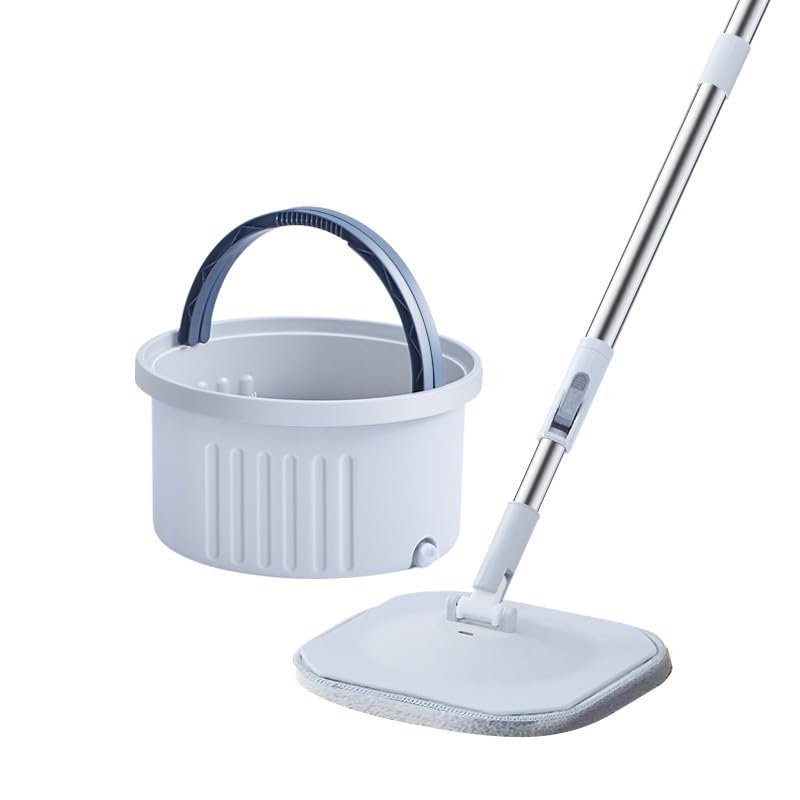 HASTHIP® Floor Cleaning Mop Wet & Dry Microfiber Flat Mop with 360° Swivel Head, Self-Wringing Drying Bucket, Long Handle, Easy Assembly, for Hardwood, Tile & Laminate Floors