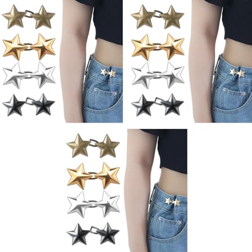 SANNIDHI® 4 Set Waist Tighteners for Pants Fashion Metal Star Button Tighteners No Sewing Required Jeans Tightener Anti-lose Waist Tightener Pants Button Tightener for Loose Jeans, Skirt, Trouser 3 PCS